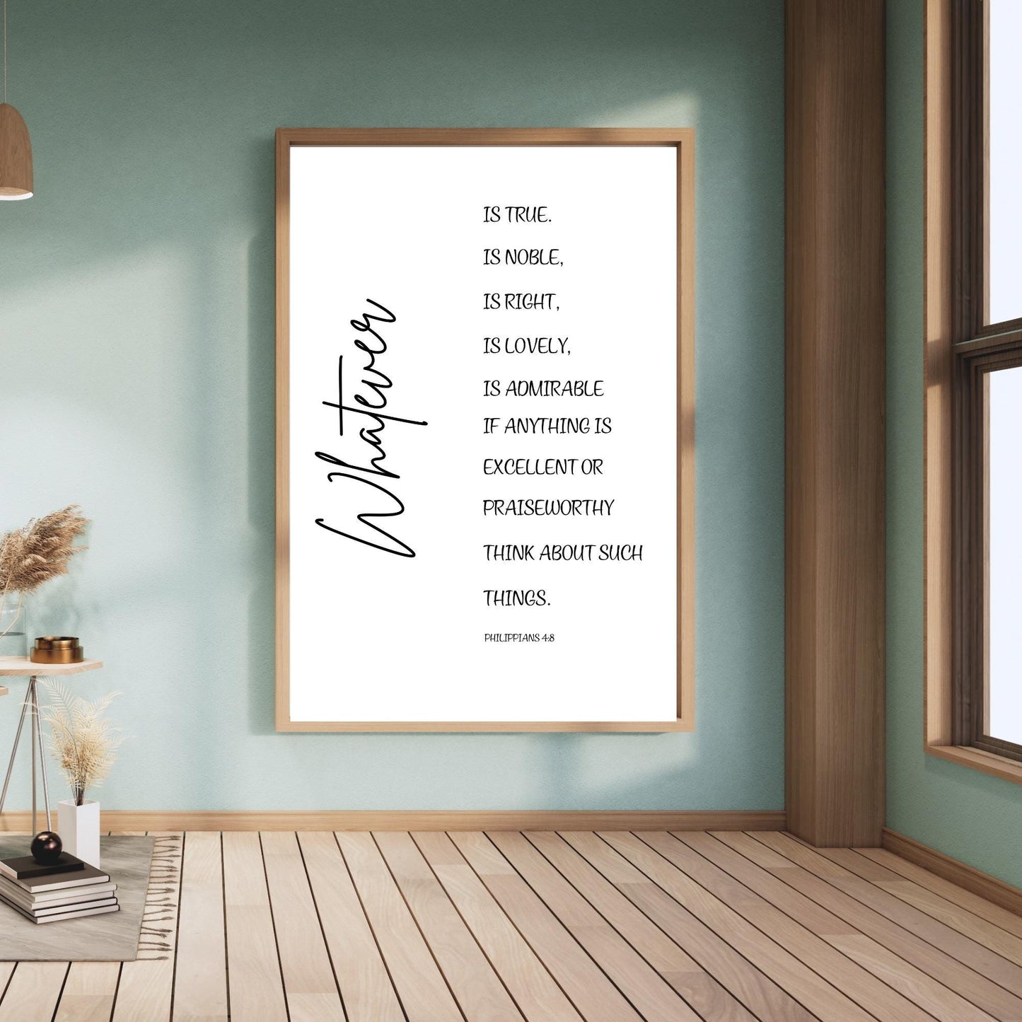 Whatever Is True Bible Verse Wall Art – Philippians 4:8 Christian Scripture Print – Modern Minimalist Faith Home Decor