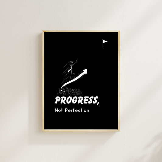 Progress Not Perfection Wall Art | Growth Mindset Quote Print | Modern Home Décor