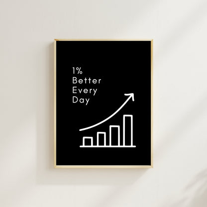 1% Better Every Day Wall Art | Motivational Quote Print | Modern Productivity Décor
