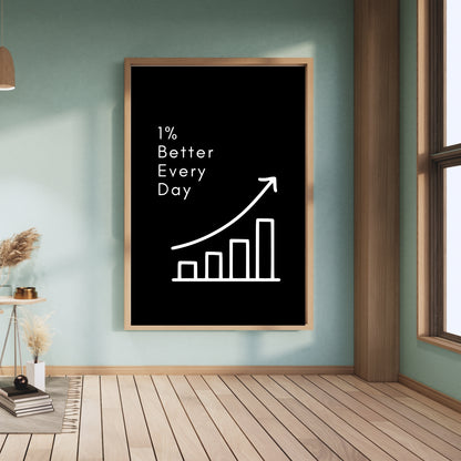 1% Better Every Day Wall Art | Motivational Quote Print | Modern Productivity Décor