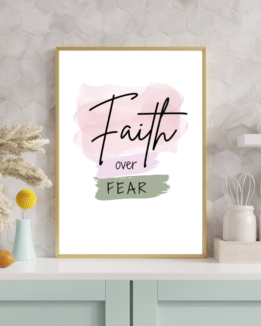 Faith Over Fear – Christian Wall Art | Inspirational Bible Verse Print | Scripture Home Décor