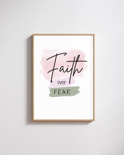 Faith Over Fear – Christian Wall Art | Inspirational Bible Verse Print | Scripture Home Décor