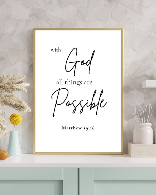 With God All Things Are Possible – Bible Verse Wall Art (Matthew 19:26)