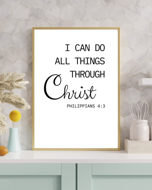 I Can Do All Things Through Christ Wall Art | Philippians 4:13 Bible Verse Print | Christian Home Décor