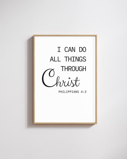 I Can Do All Things Through Christ Wall Art | Philippians 4:13 Bible Verse Print | Christian Home Décor