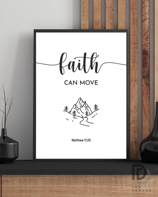 Faith Can Move Mountains Wall Art – Matthew 17:20 Bible Verse Print – Christian Scripture Framed Poster – Minimalist Religious Home Decor