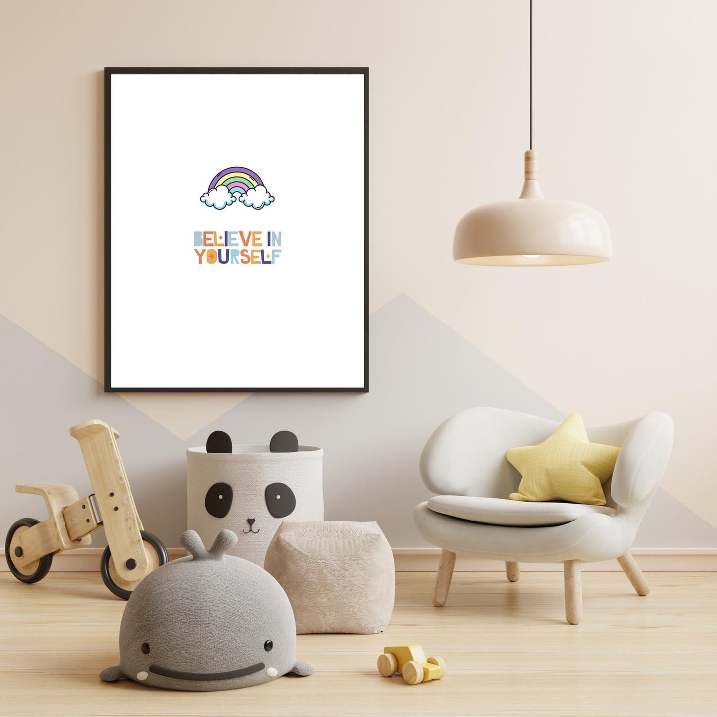 Believe in Yourself Rainbow Wall Art – Cute Kids Room Printable – Positive Quote Nursery Decor