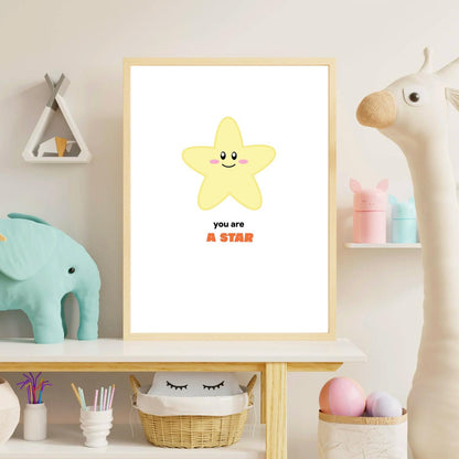 You Are a Star Wall Art – Cute Star Nursery Print – Positive Quote Kids Room Decor