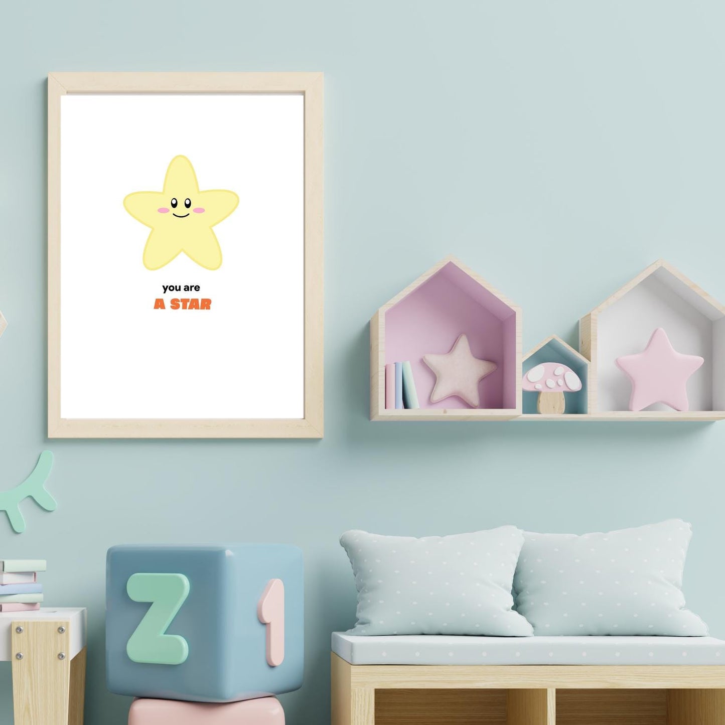 You Are a Star Wall Art – Cute Star Nursery Print – Positive Quote Kids Room Decor