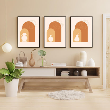 3-Piece Modern Minimalist Wall Art – Terracotta Arch & Vase Prints – Boho Neutral Home Decor – Abstract Geometric Set
