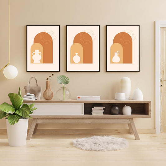 3-Piece Modern Minimalist Wall Art – Terracotta Arch & Vase Prints – Boho Neutral Home Decor – Abstract Geometric Set
