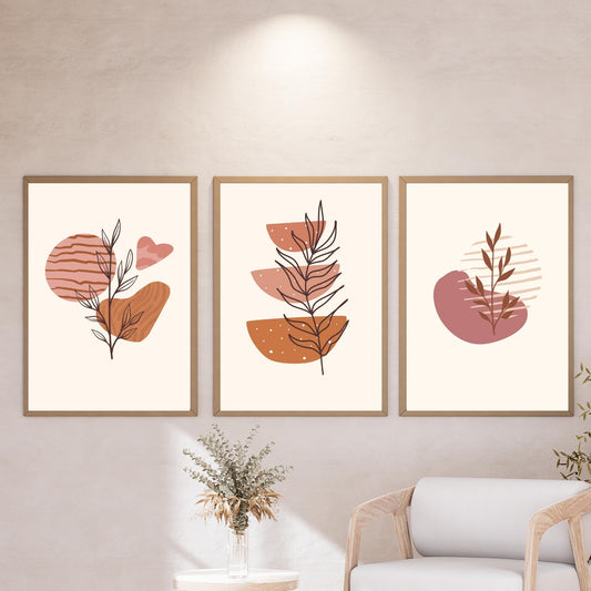 3-Piece Modern Minimalist Wall Art – Abstract Botanical Prints in Warm Earth Tones – Boho Aesthetic Home Decor