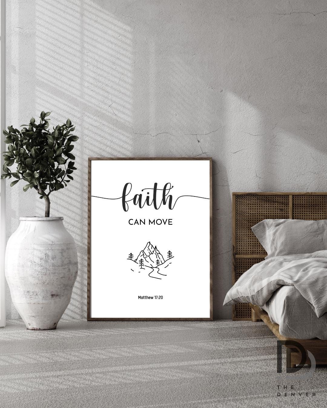 Faith Can Move Mountains Wall Art – Matthew 17:20 Bible Verse Print – Christian Scripture Framed Poster – Minimalist Religious Home Decor