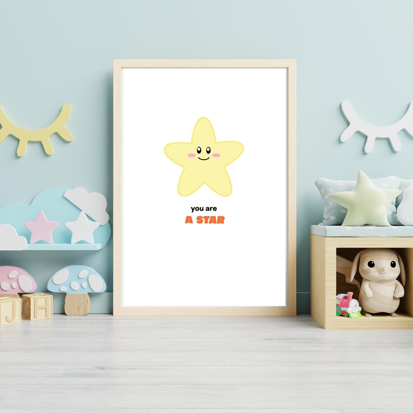 You Are a Star Wall Art – Cute Star Nursery Print – Positive Quote Kids Room Decor