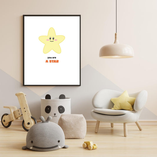 You Are a Star Wall Art – Cute Star Nursery Print – Positive Quote Kids Room Decor