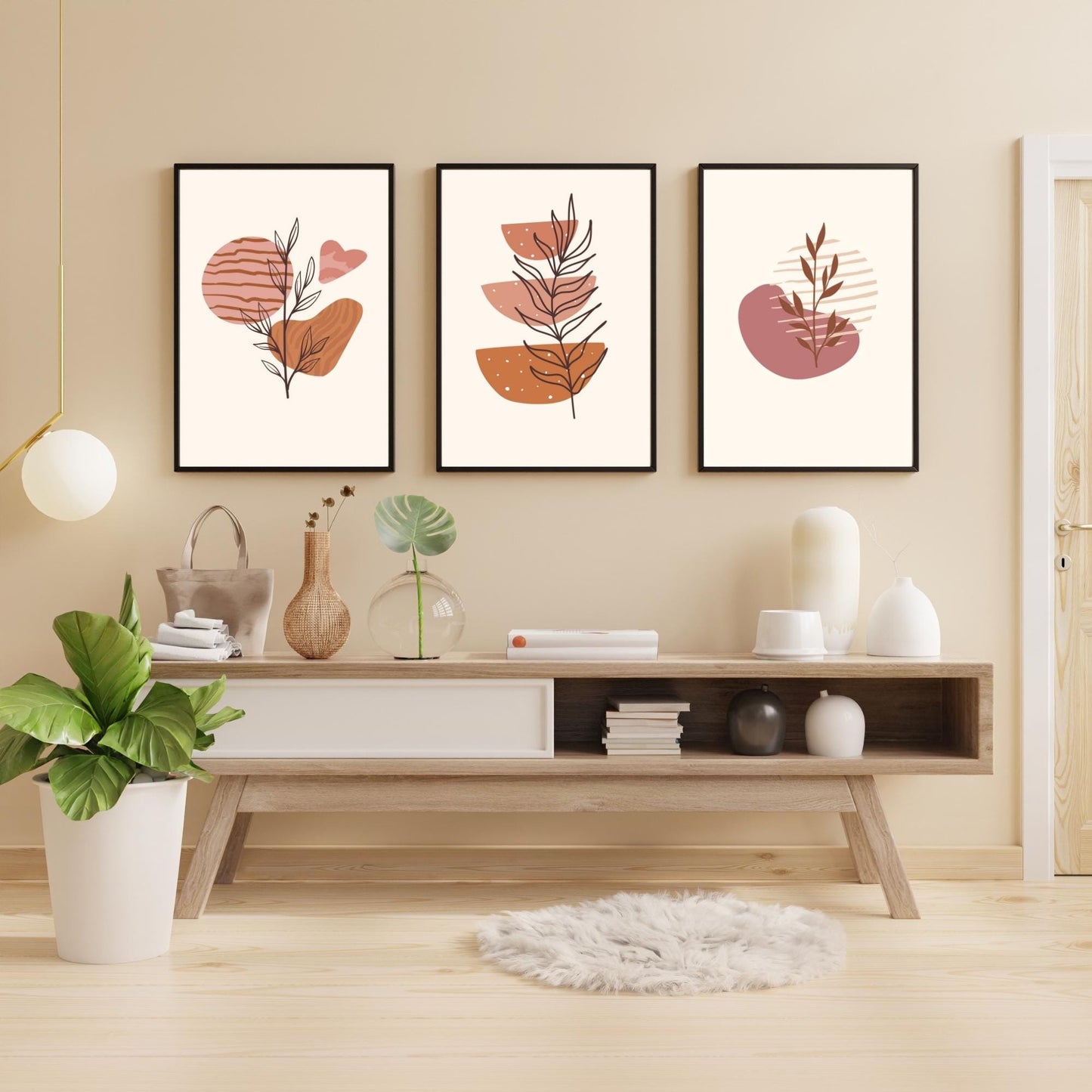 3-Piece Modern Minimalist Wall Art – Abstract Botanical Prints in Warm Earth Tones – Boho Aesthetic Home Decor