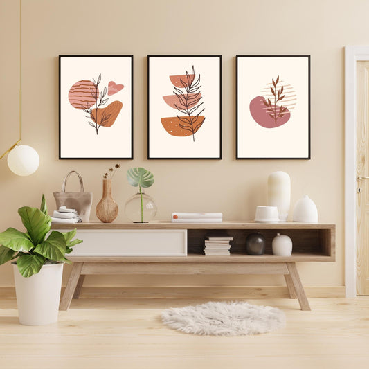 3-Piece Modern Minimalist Wall Art – Abstract Botanical Prints in Warm Earth Tones – Boho Aesthetic Home Decor