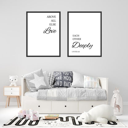 Above All Else Love Each Other Deeply Wall Art Print – 1 Peter 4:8 Scripture Quote| Christian Bible Verse Decor